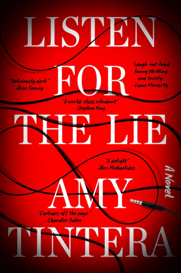  Book cover showing a red background with a black audio cable looping around. 