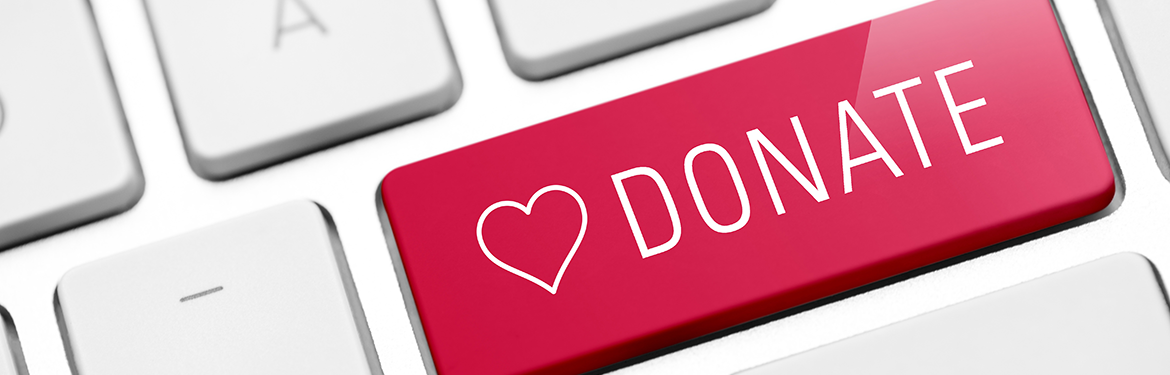 Donate banner graphic of a keyboard with a red button that says "Donate"