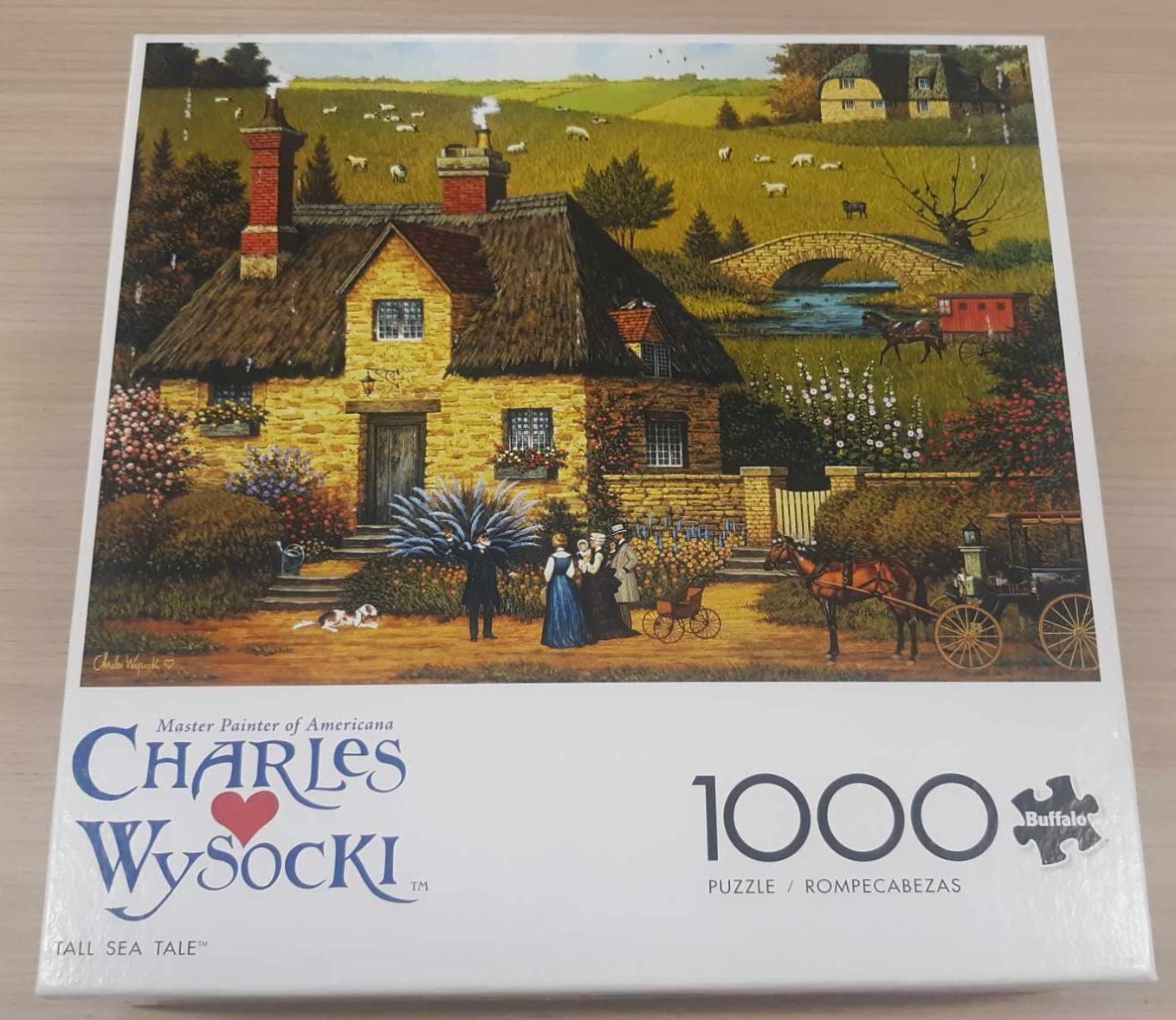 Image of a puzzle cover showing a cartoon rendering of a house next to a sheep field.