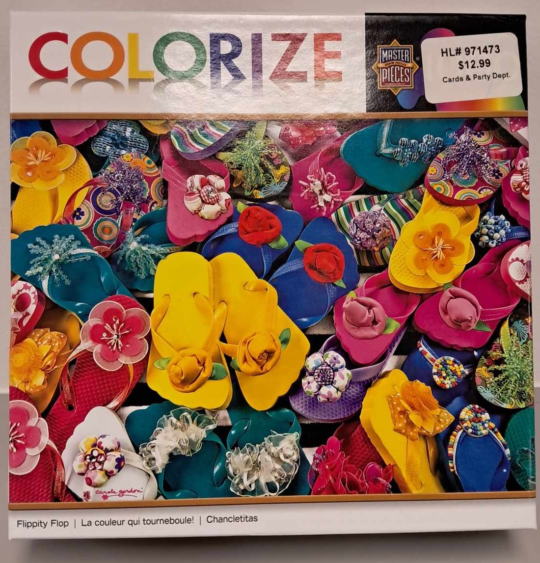 Puzzle cover showing an image of brightly colored sandals.