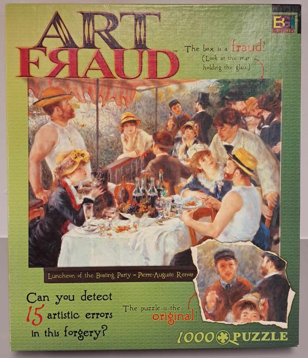 Puzzle cover showing the famous artwork of Pierre-Auguste Renoir known as the Luncheon of the Boating Party.