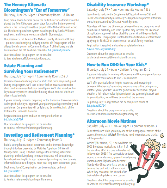 2025 Summer program listings for adult, second page