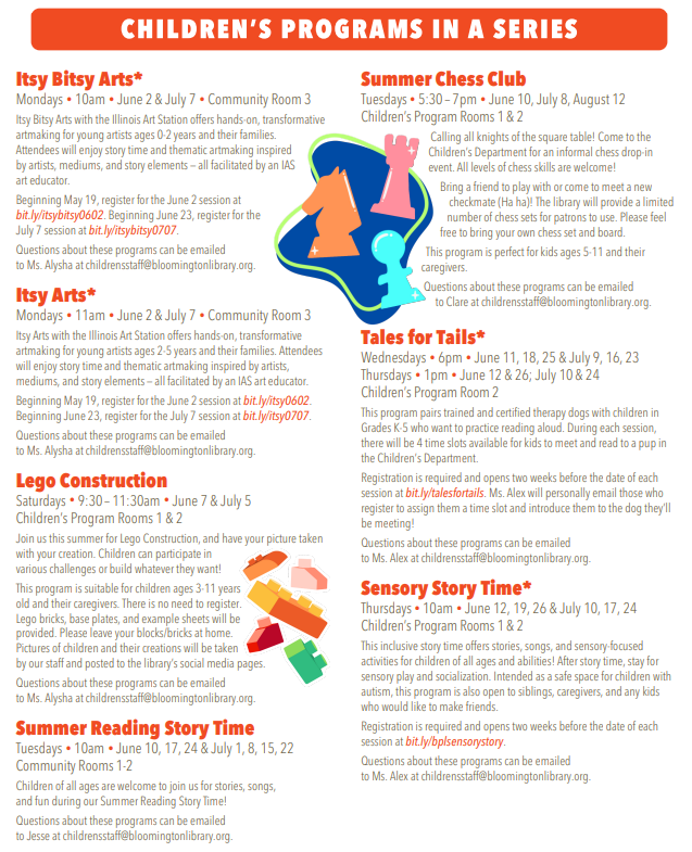 2025 Summer program listings for children, first page