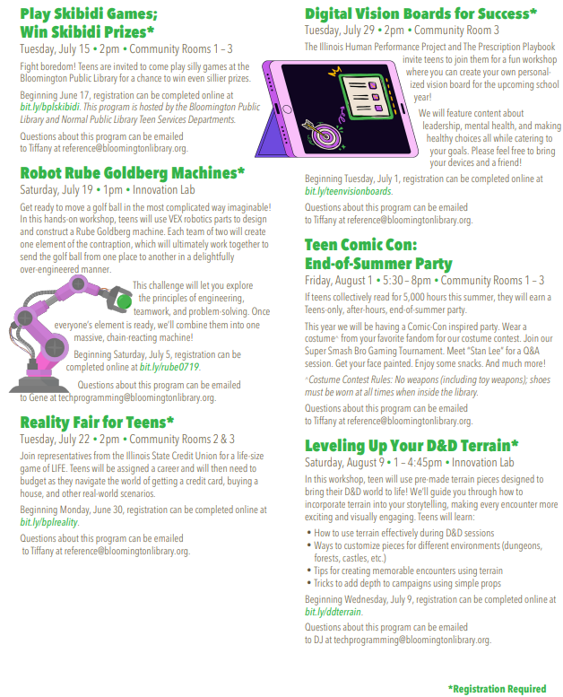 2025 Summer program listings for teen, second page