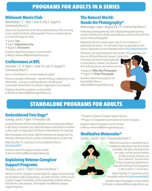 2025 Summer program listings for adult, first page