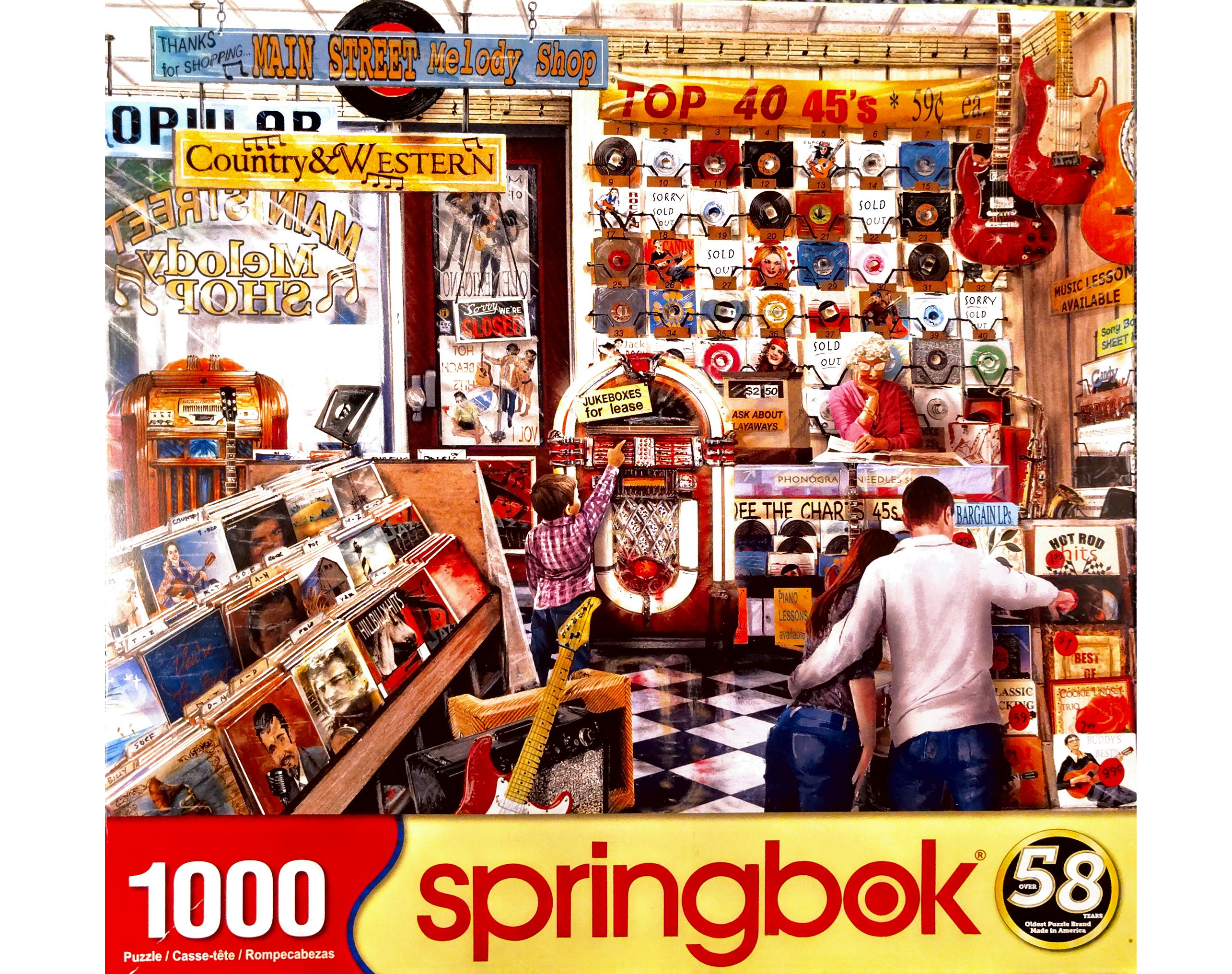 Puzzle cover showing a record store with different vinyls on display.