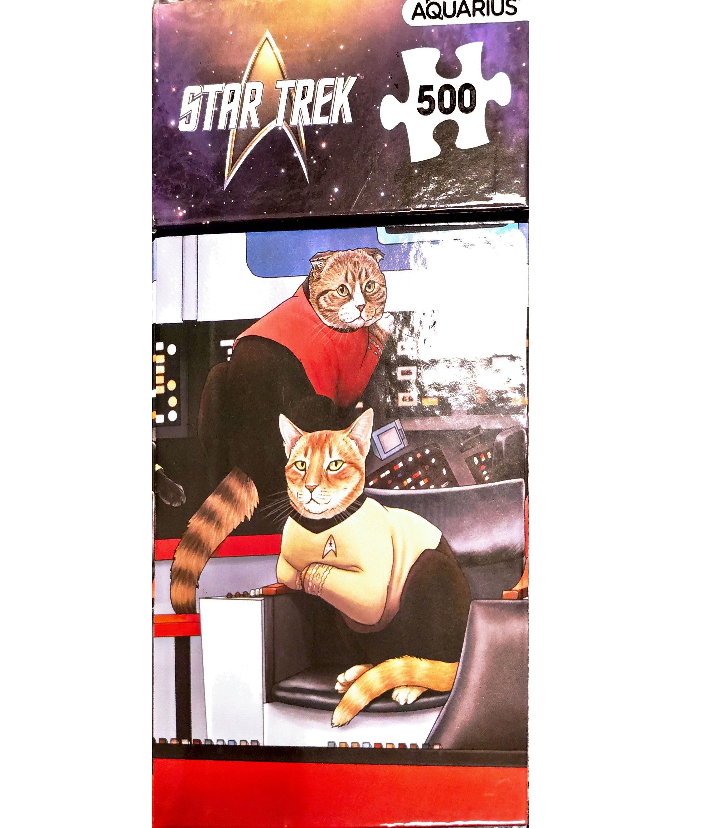 Puzzle cover showing cats dressed as Star Trek Characters.