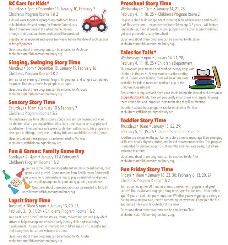 List of events happening at the library for children during winter. A PDF version is available.