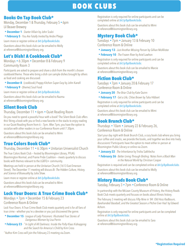 List of events happening at the library for adults during the winter. A PDF version is available.