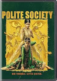 Movie cover for Polite Society. 2 girls in martial arts poses. 