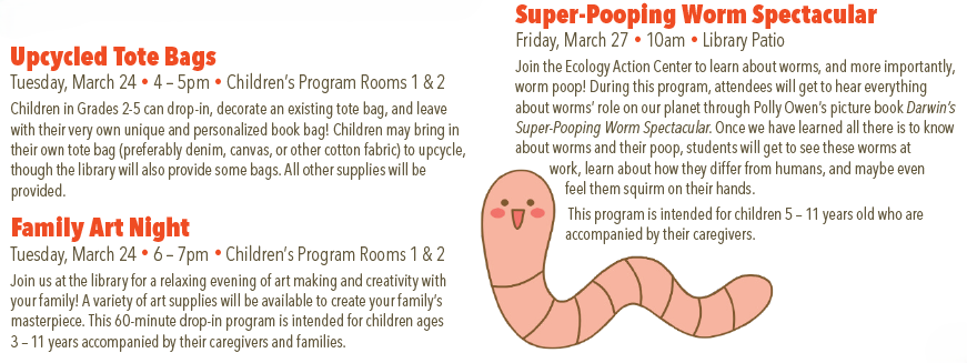 Spring Program Guide list of activities for children. A PDF with selectable, searchable, and copyable text is also available.