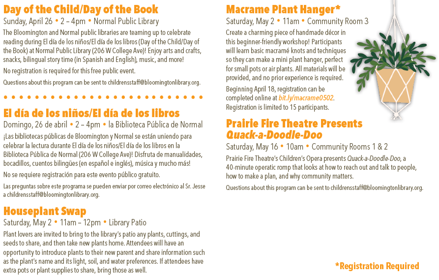 Spring Program Guide list of activities for everyone. A PDF with selectable, searchable, and copyable text is also available.