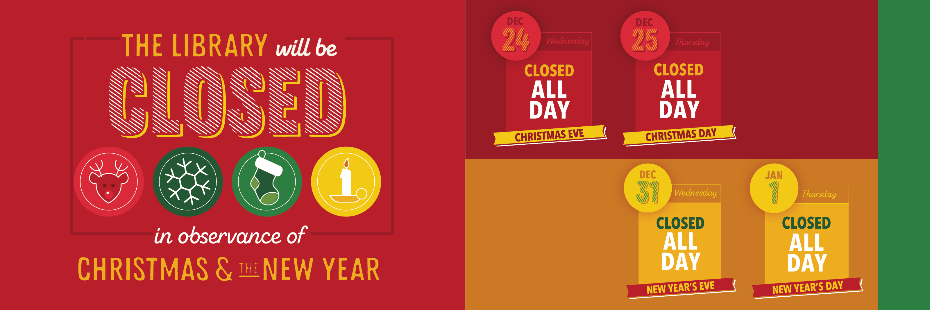 Bloomington Library will close  be closed the entire day on November 27 and 28 for the Thanksgiving Holiday