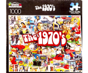 Puzzle cover showing a collage of images that were notable parts of the 1970s.