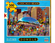 Puzzle cover showing an artistic drawing of the sculpture referred to as the bean in Millennium Park.