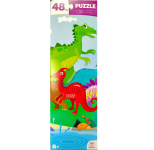 Puzzle cover showing brightly colored Dinosaurs walking around.