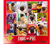 Puzzle cover showing a collage of images of Doug, a pug who became internet famous.