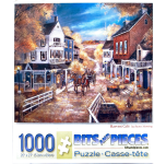 Puzzle cover showing a small street with a horse and buggy and several buildings.