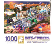 Puzzle cover showing a drawing of an arial view of the Las Vegas strip.