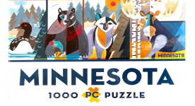 Puzzle cover showing illustrations of different animals that live in Minnesota.
