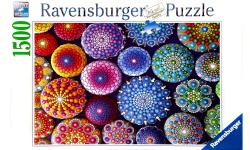 Puzzle cover showing rocks that have been decorated by using one dot of pain in different patterns.