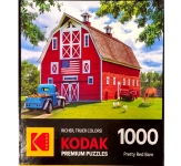 Puzzle cover showing a big red barn with a blue truck sitting outside. Chickens and a horse are grazing nearby.