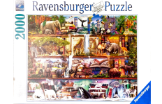 Puzzle cover showing different layers with groups of animals that thrive in different environments.