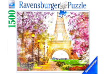 Puzzle cover showing an illustration of benches sitting near the base of the Eiffel Tower.