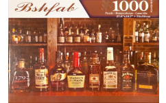 Puzzle cover showing an image of a bar with a lot of different brands of whiskey.