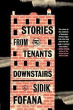 Book cover of "Stories from Tenants Downstairs" by Sidik Fofana. Red brick building with black background. 